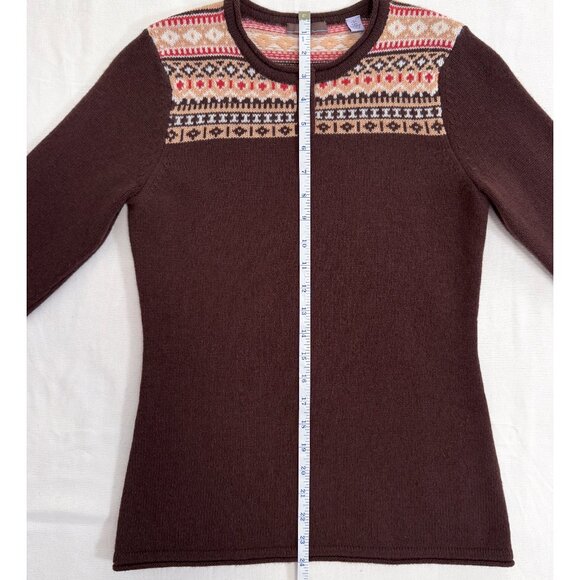 Brown and Beige Fair Isle 100% Cashmere Henley Sweater Size Small - Picture 8 of 8